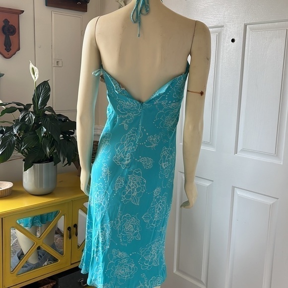 Michael Michael Kors Silk Turquoise Blue Floral Maxi Halter Dress 4 - Picture 5 of 11